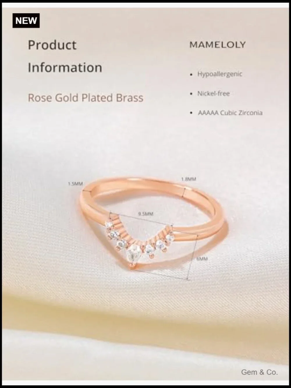 Curved V Shaped CZ Stackable Wedding Ring Size 7
